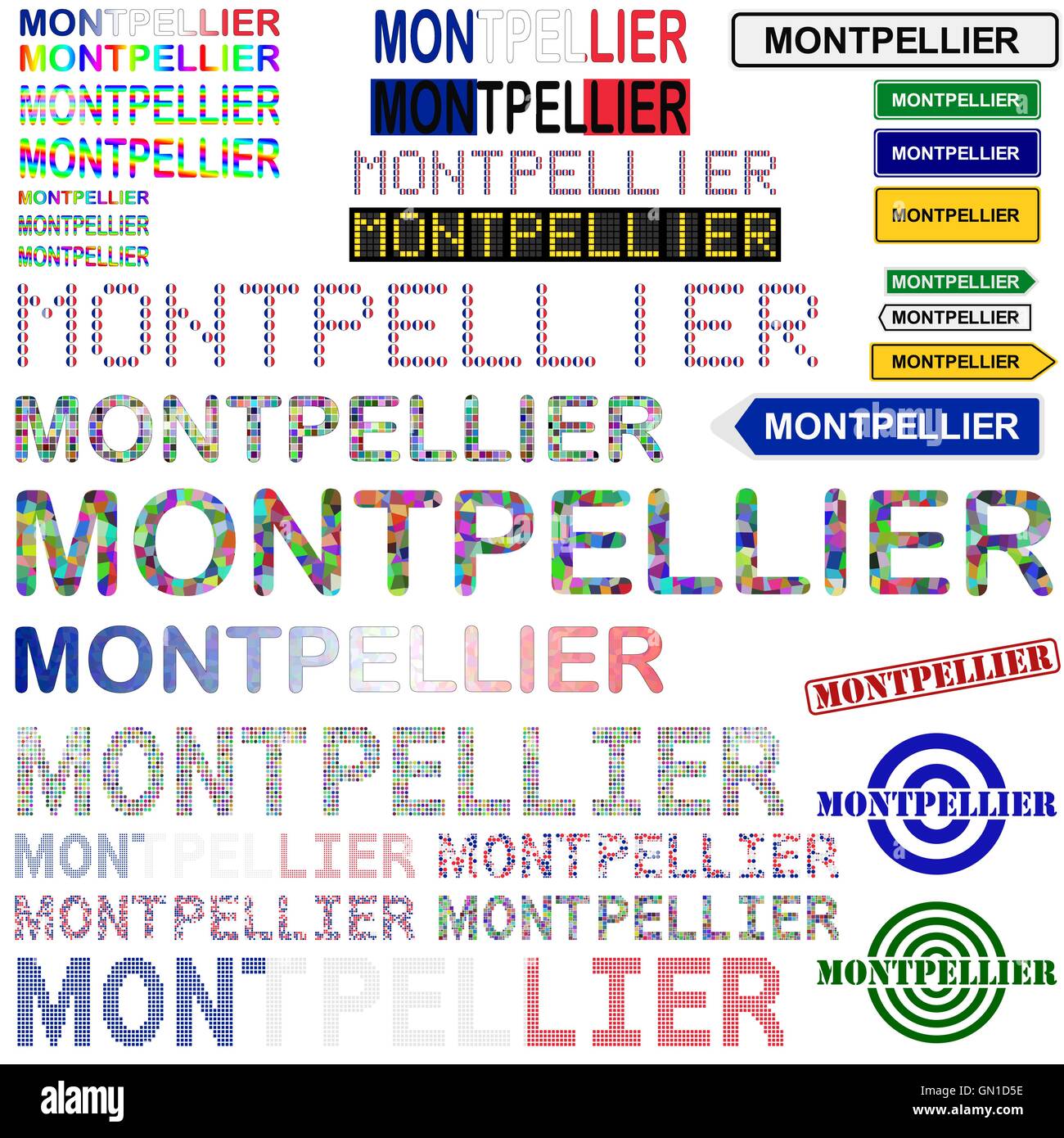 Montpellier Text Design Sets Stock Vektor