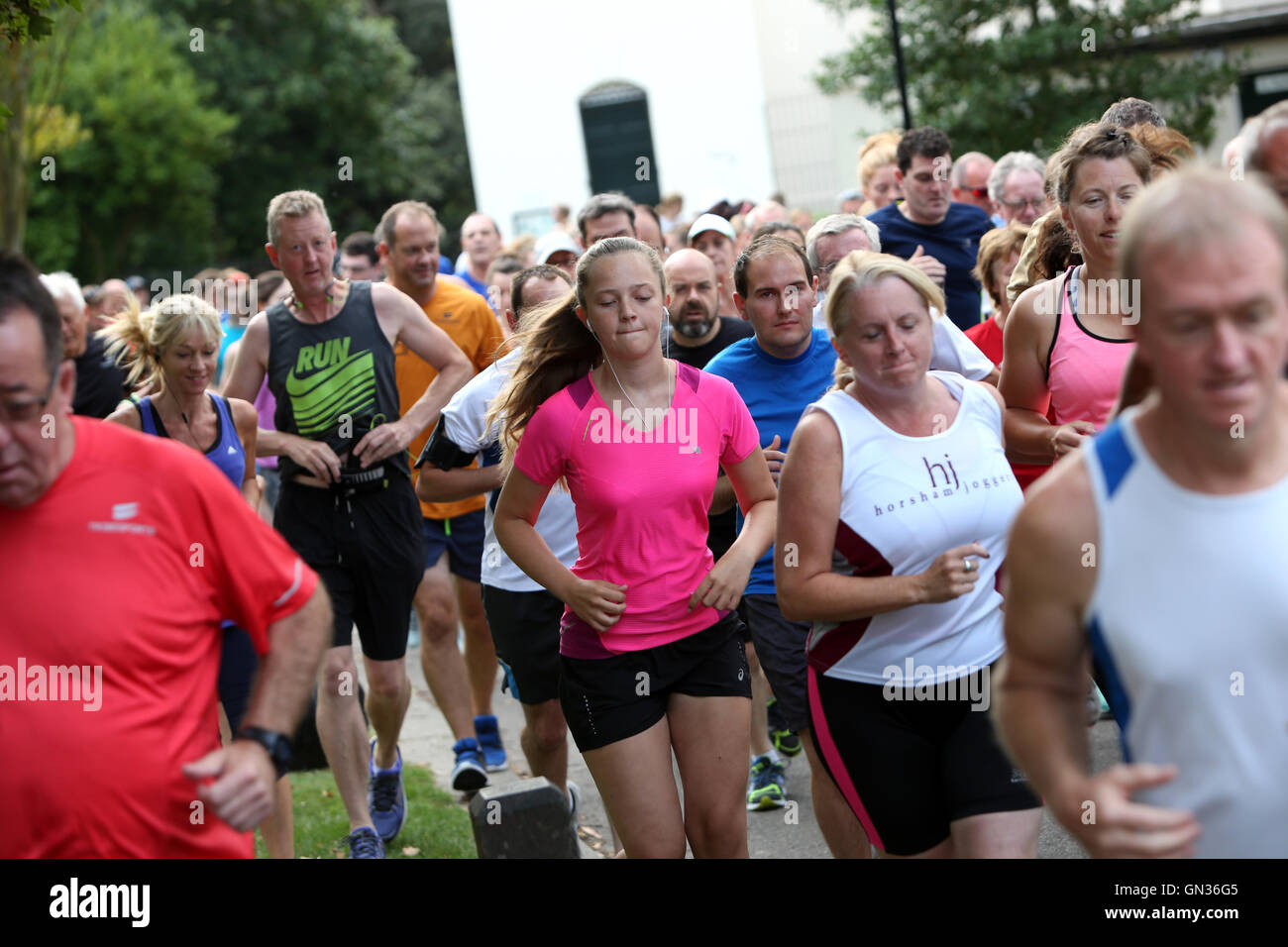 Allgemeine Ansichten des Parkrun nehmens legen in Hotham Park, Bognor Regis, West Sussex, UK. Stockfoto