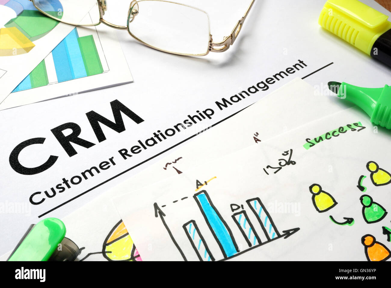 Papier mit Worten CRM Customer Relationship Management. Stockfoto