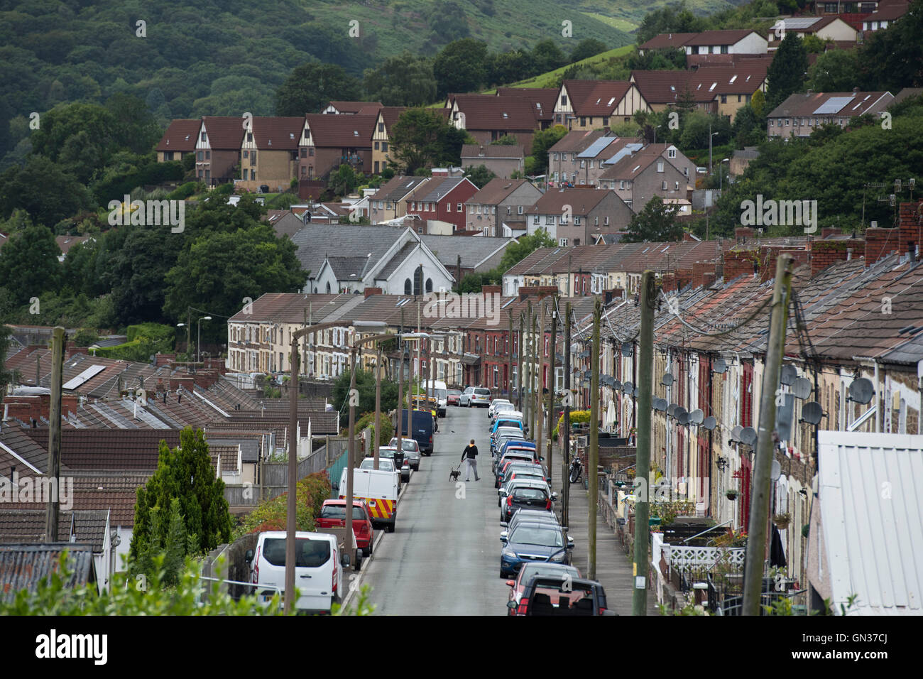 Trehafod in der Nähe von Porth und Pontypridd in den Süd-Wales Tälern des Rhondda Heritage Park nach Hause. Stockfoto