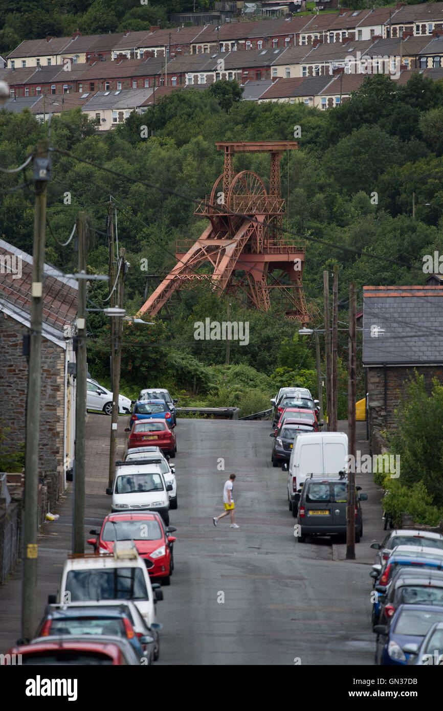 Trehafod in der Nähe von Porth und Pontypridd in den Süd-Wales Tälern des Rhondda Heritage Park nach Hause. Stockfoto