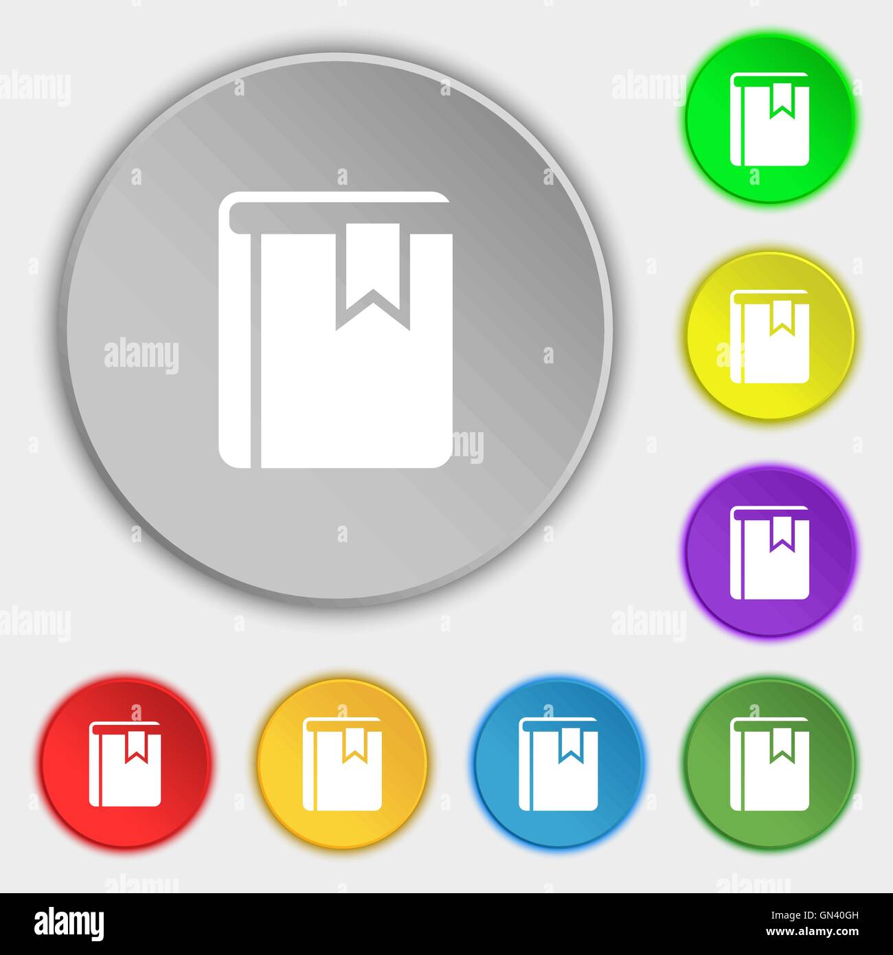 Buchen Sie Lesezeichen Symbol Zeichen. Symbol auf acht flache Schaltflächen. Vektor Stock Vektor