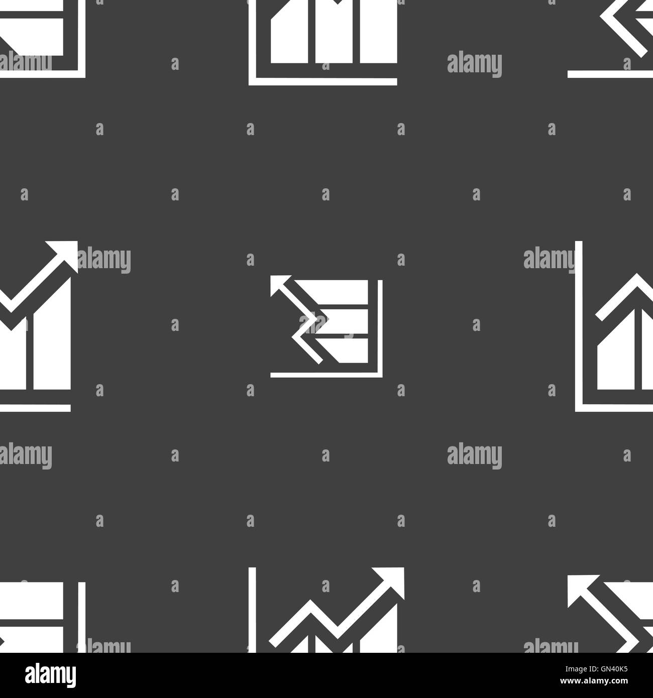 Wachsende Balkendiagramm Symbol Zeichen. Nahtlose Muster auf einem grauen Hintergrund. Vektor Stock Vektor