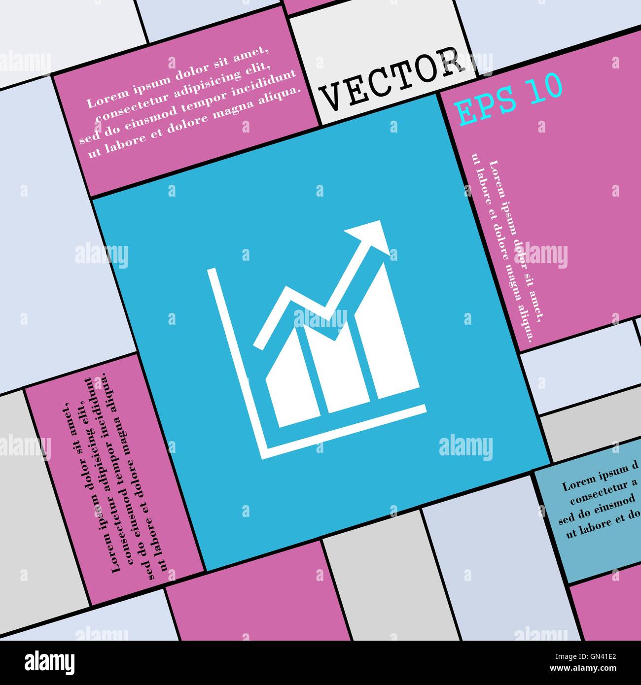 Wachsende Balkendiagramm Symbol Zeichen. Flache Jugendstil für Ihr Design. Vektor Stock Vektor