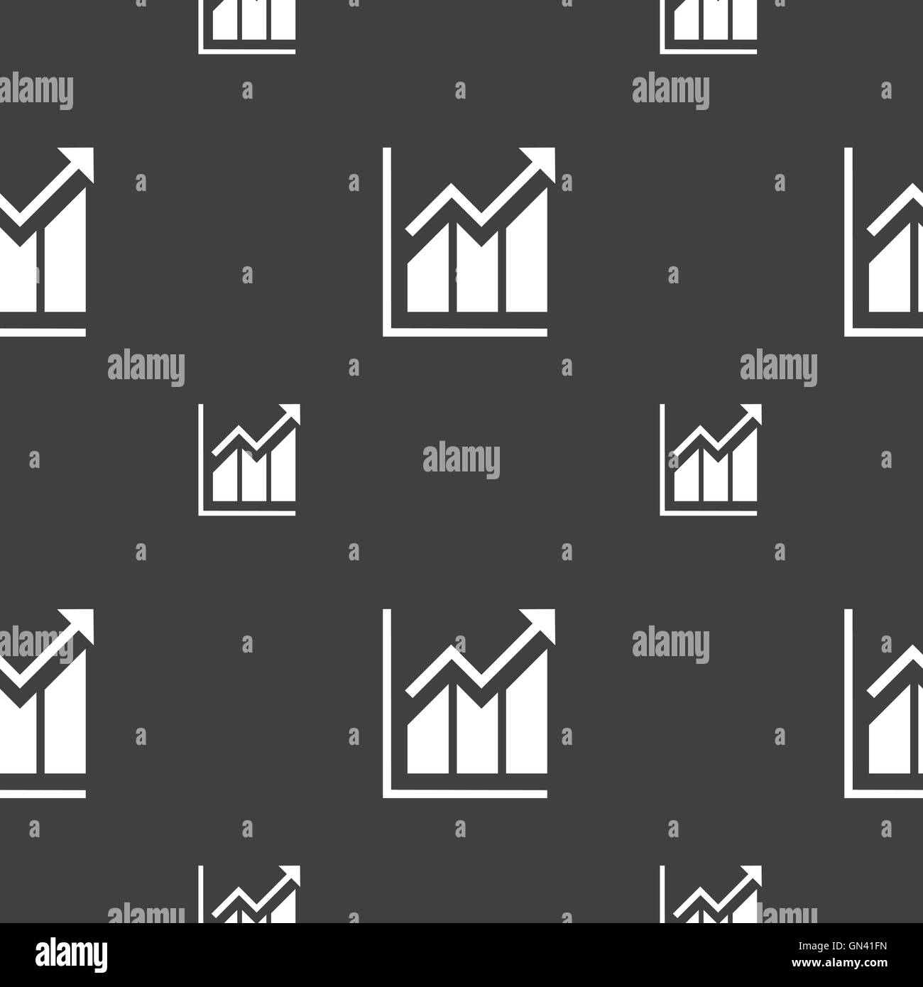 Wachsende Balkendiagramm Symbol Zeichen. Nahtlose Muster auf einem grauen Hintergrund. Vektor Stock Vektor