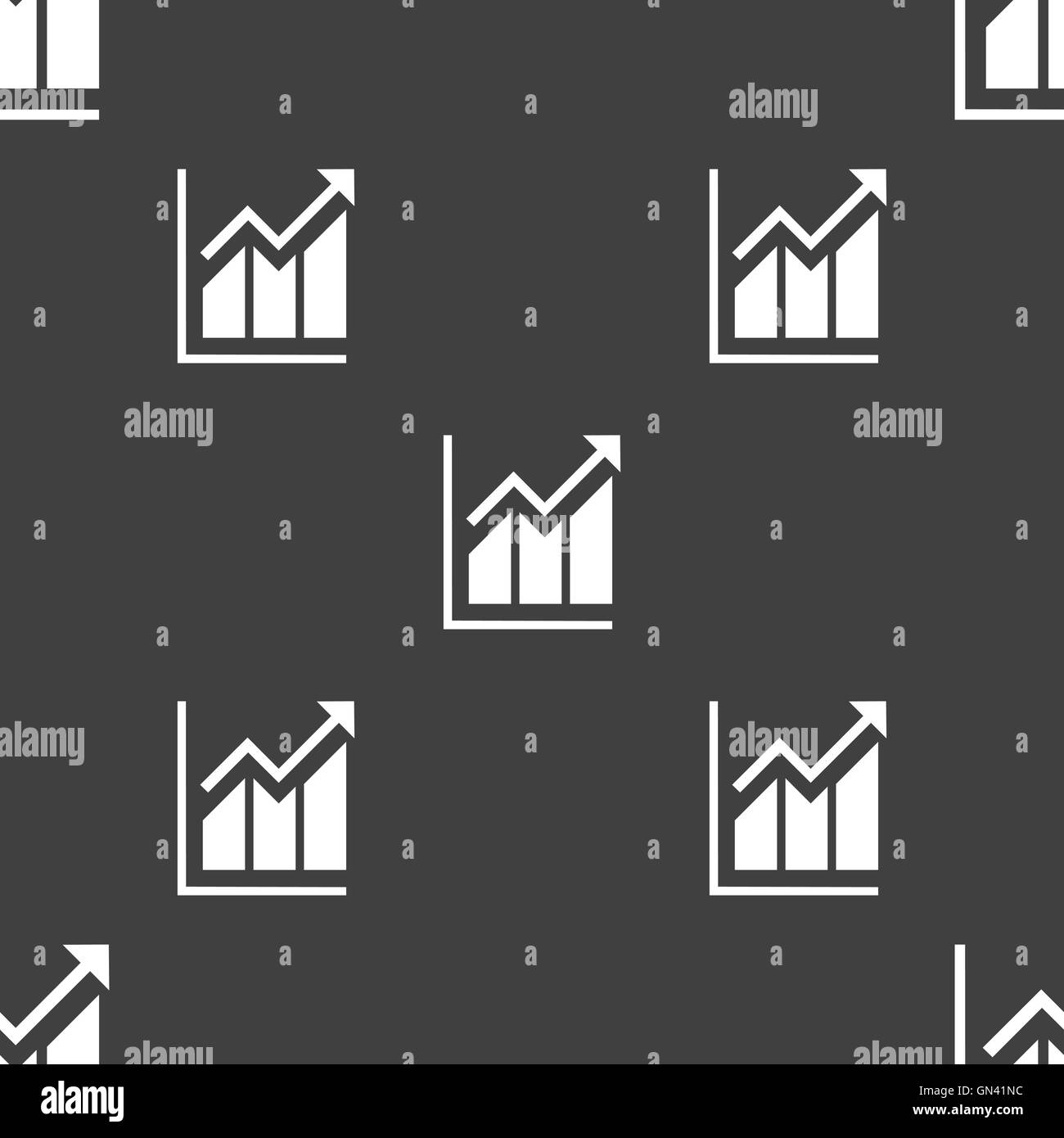 Wachsende Balkendiagramm Symbol Zeichen. Nahtlose Muster auf einem grauen Hintergrund. Vektor Stock Vektor