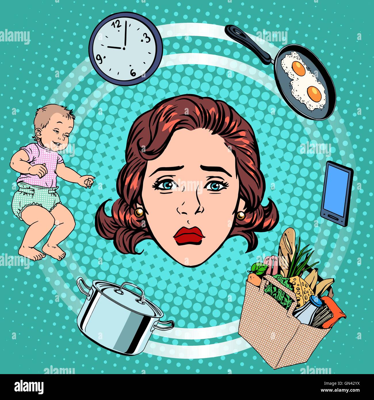 Frau Hausarbeit Traurigkeit Stock Vektor