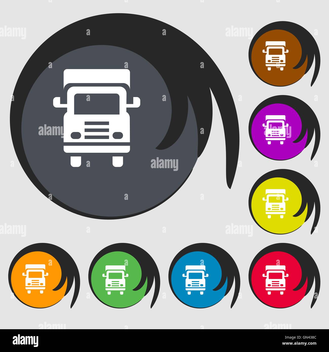 Transport-LKW-Symbol. Symbole auf acht farbigen Tasten. Vektor Stock Vektor