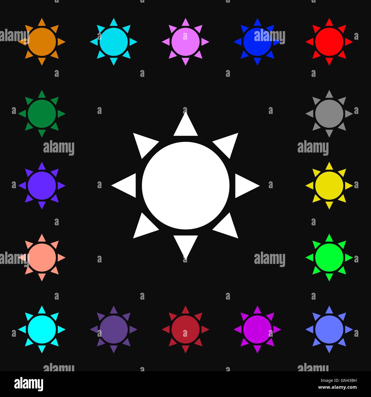 Sonnenzeichen Sie Symbol. Viele bunte Symbole für Ihr Design. Vektor