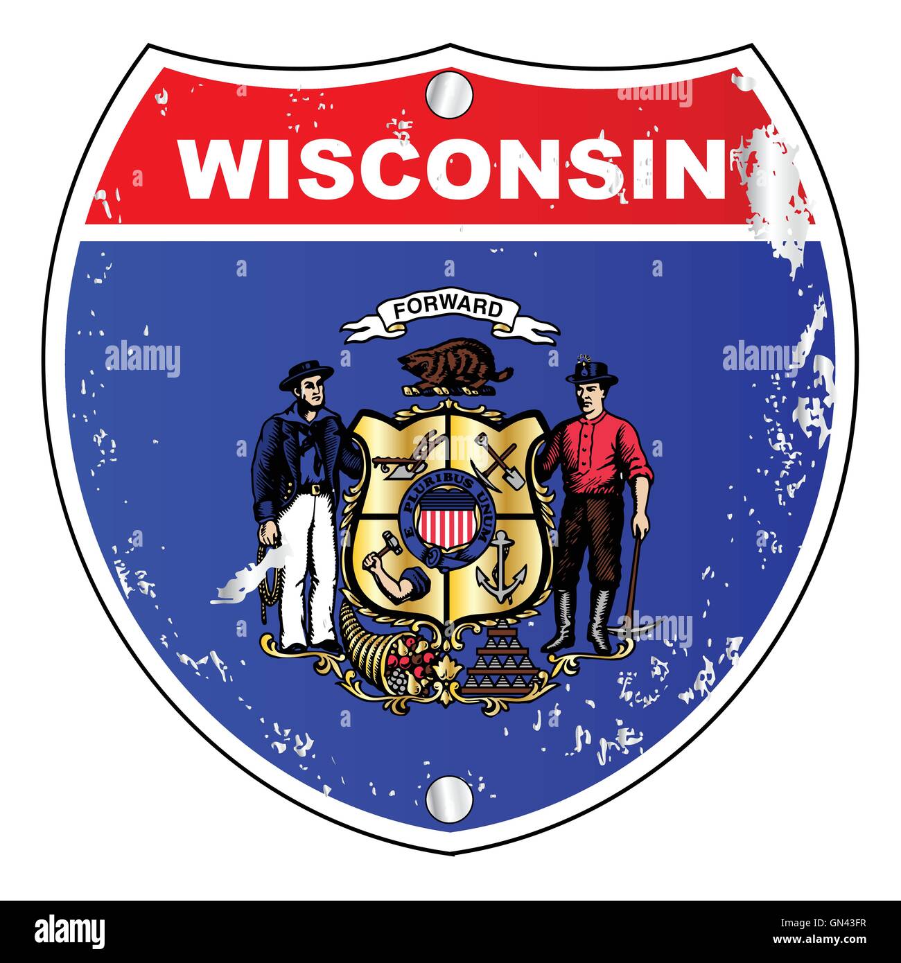 Wisconsin Flaggen-Icons als Interstate Zeichen Stock Vektor