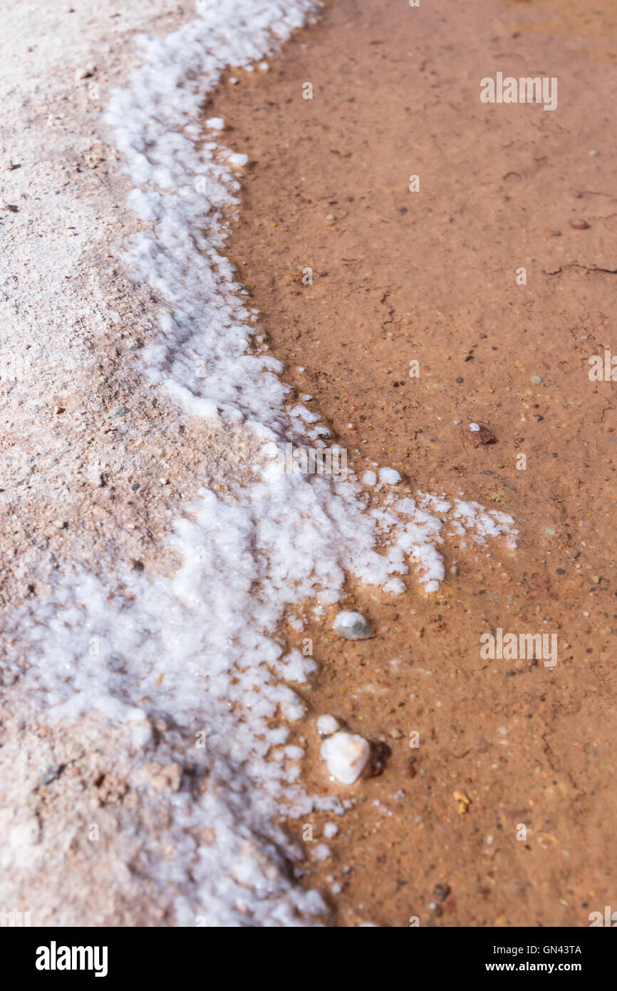 Details der die Kristalle des Salzes in den Teichen von Maras Peru hautnah Stockfoto