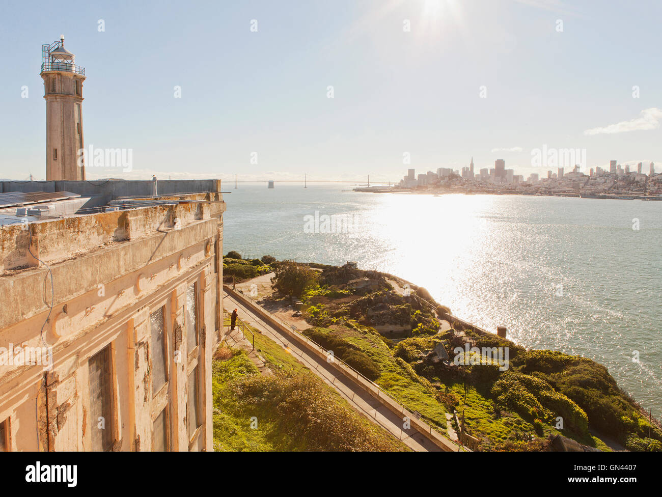 Ein Blick auf San Francisco aus Alcatraz Island. San Francisco, Kalifornien Stockfoto