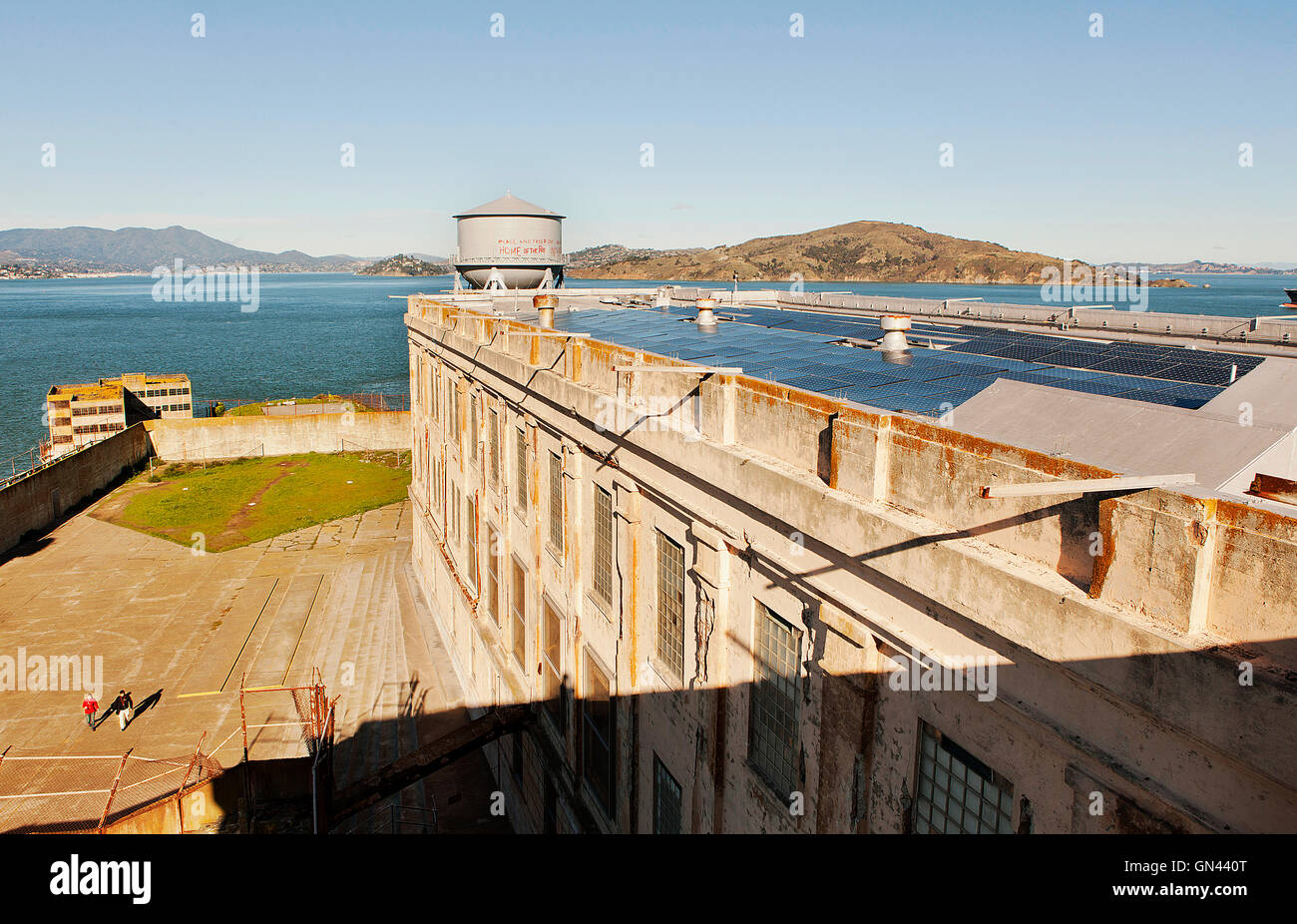 Der Haupthof von oben. Gefängnis Alcatraz. San Francisco, Kalifornien. Stockfoto