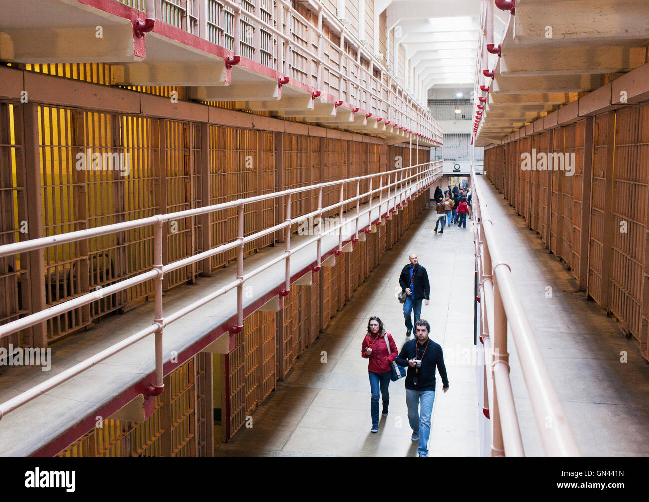 Gefängnis-Zellen, Alcatraz Island, The Rock, San Francisco, California, Vereinigte Staaten von Amerika.  Alcatraz Island befindet sich in der Stockfoto