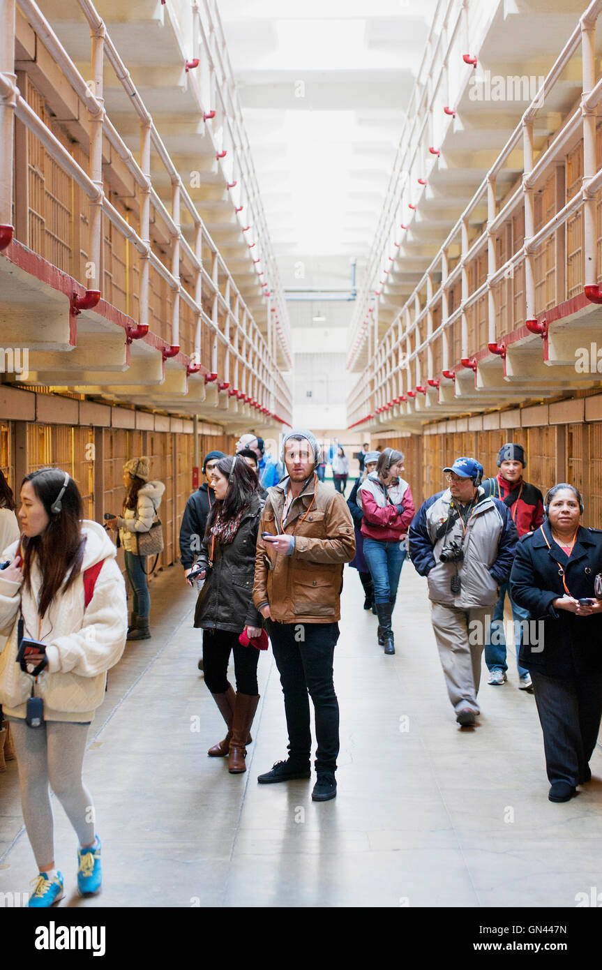 Gefängnis-Zellen, Alcatraz Island, The Rock, San Francisco, California, Vereinigte Staaten von Amerika.  Alcatraz Island befindet sich in der Stockfoto