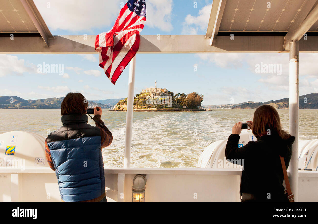 Touristen auf Boot Alcatraz Insel zu verlassen. Stockfoto