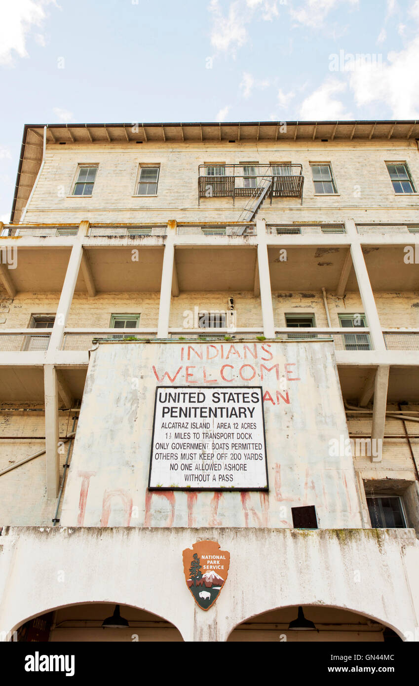 Zeichen am wichtigsten Wharf.  Alcatraz Insel. San Francisco, CA Stockfoto