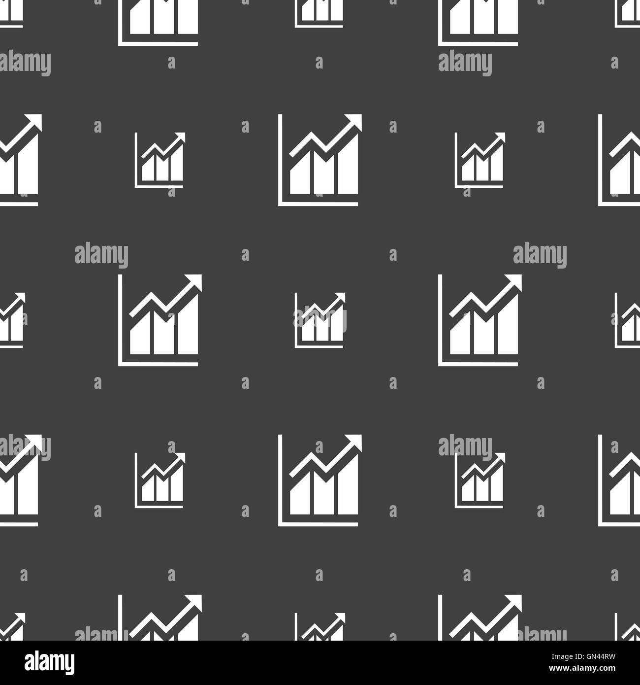 Wachsende Balkendiagramm Symbol Zeichen. Nahtlose Muster auf einem grauen Hintergrund. Vektor Stock Vektor
