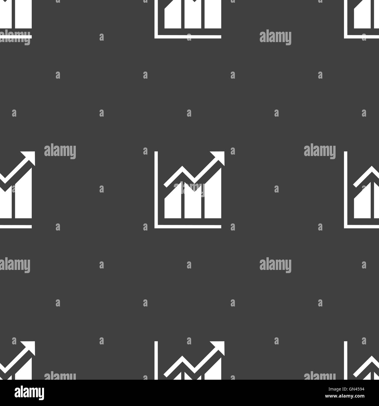 Wachsende Balkendiagramm Symbol Zeichen. Nahtlose Muster auf einem grauen Hintergrund. Vektor Stock Vektor