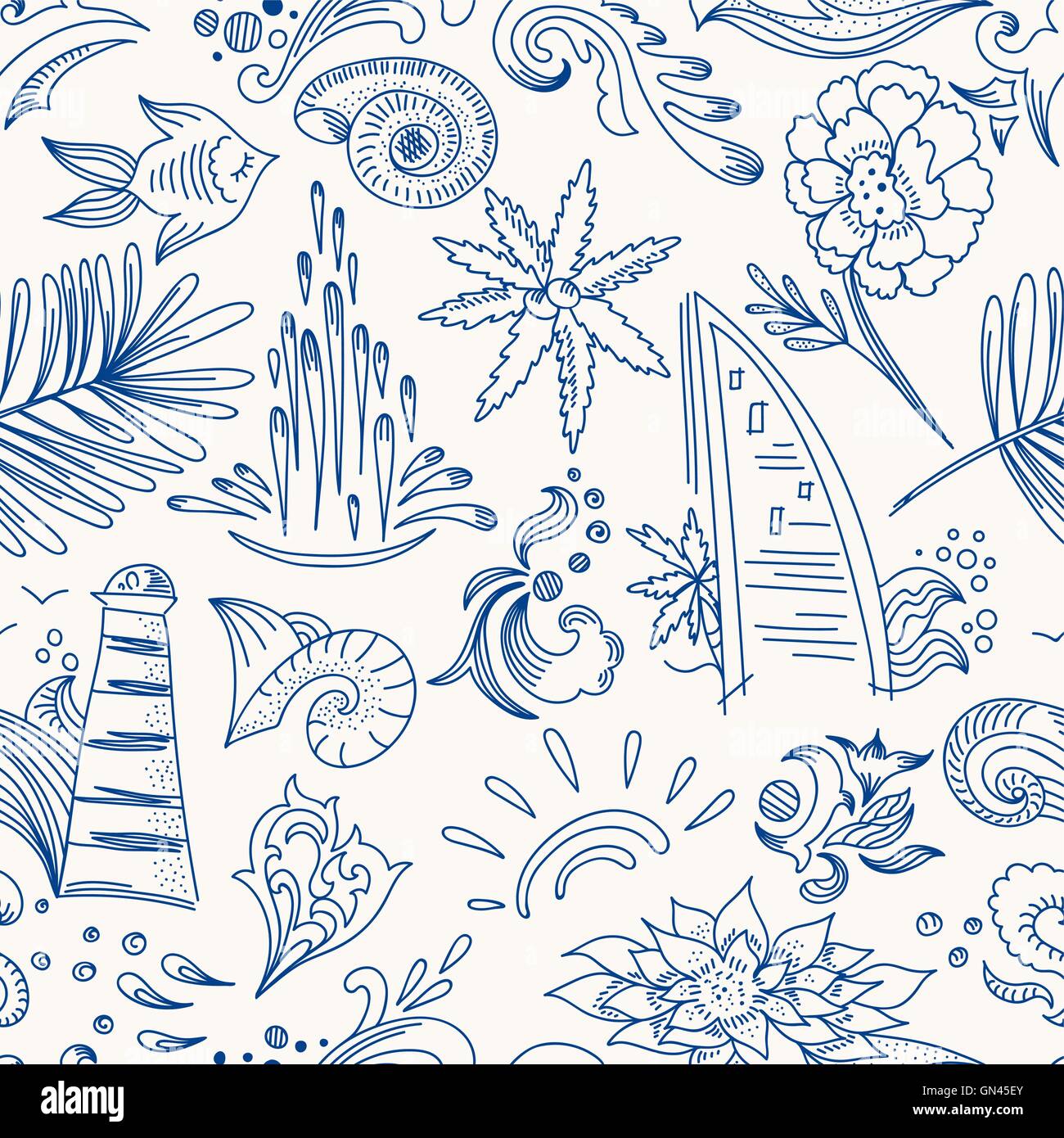 Meer Reisen Skizzieranordnung Stock Vektor