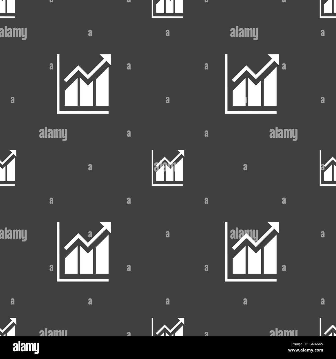 Wachsende Balkendiagramm Symbol Zeichen. Nahtlose Muster auf einem grauen Hintergrund. Vektor Stock Vektor