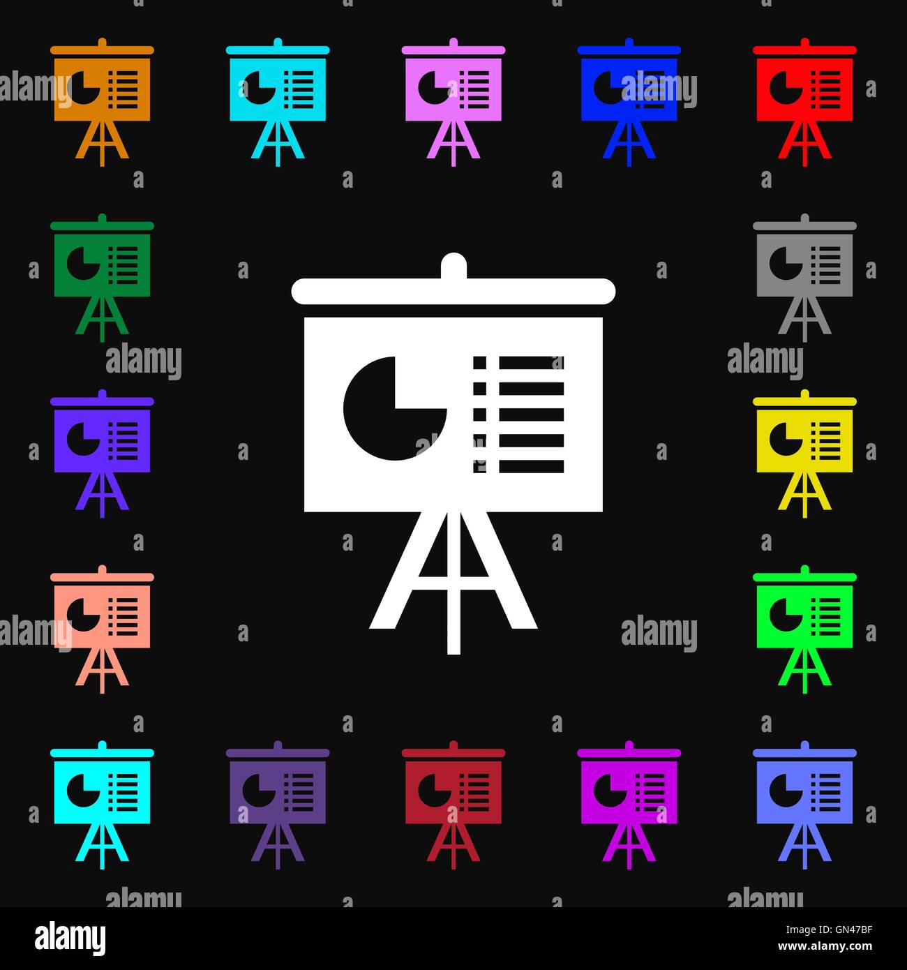 Präsentation-Board Symbol Zeichen. Viele bunte Symbole für Ihr Design. Vektor Stock Vektor