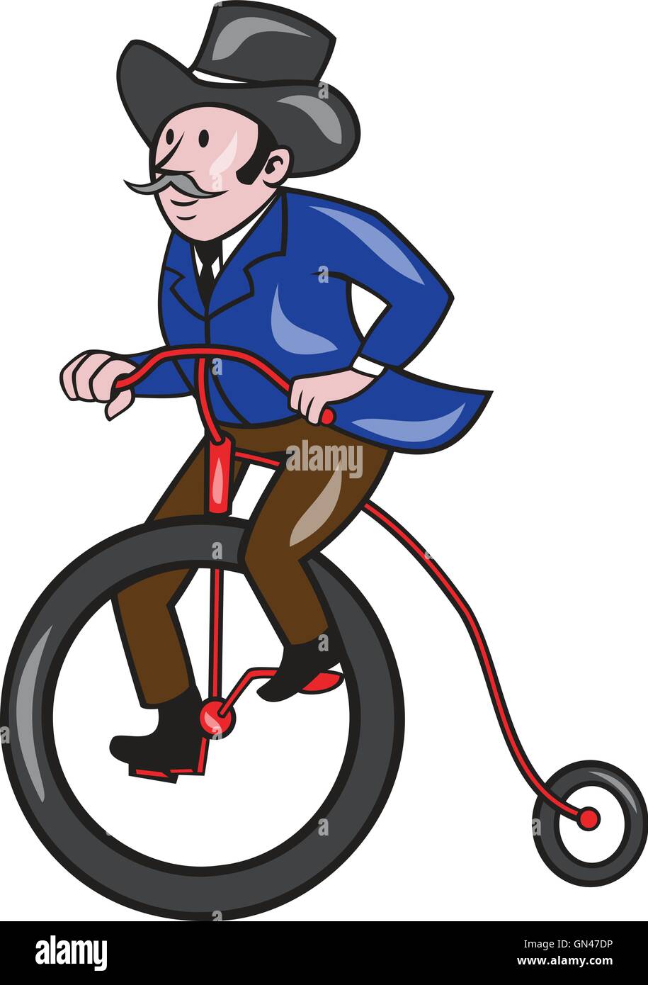 Gentleman-Reiten-Hochrad-Cartoon Stock Vektor