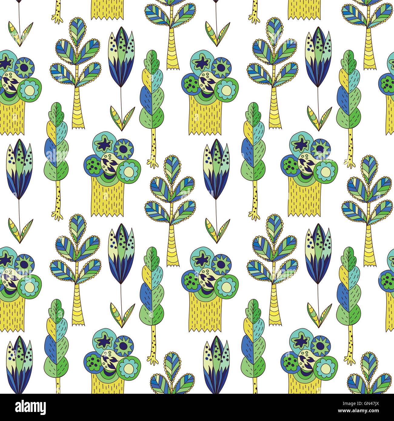 Vektor doodle Muster mit Bäumen Stock Vektor