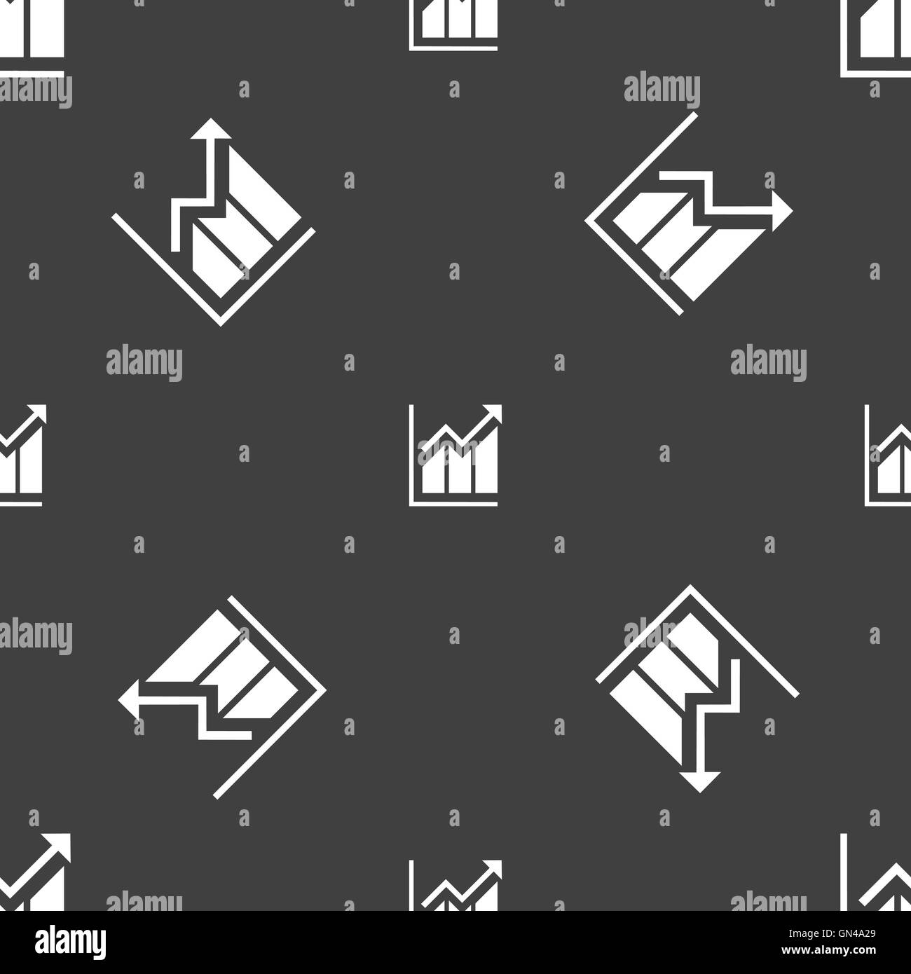Wachsende Balkendiagramm Symbol Zeichen. Nahtlose Muster auf einem grauen Hintergrund. Vektor Stock Vektor