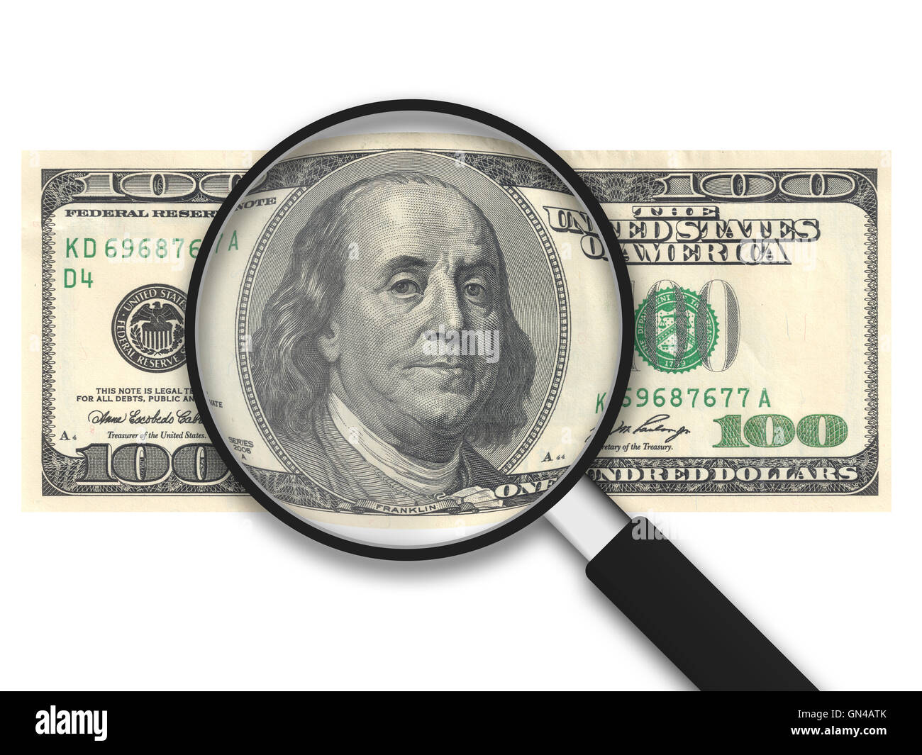 Lupe - 100 US-Dollar Stockfoto