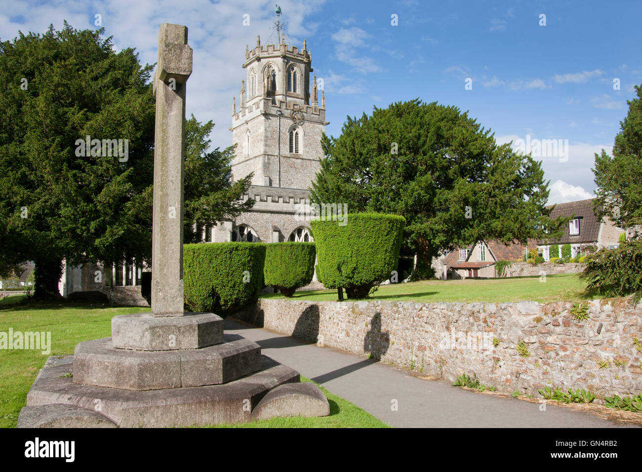 "Königin der Axt" St Andrews Norman 11. Jahrhundert Pfarrei Kirche, Colyton mit 14. C achteckigen Laterne Turm Coly Tal, Devon Stockfoto