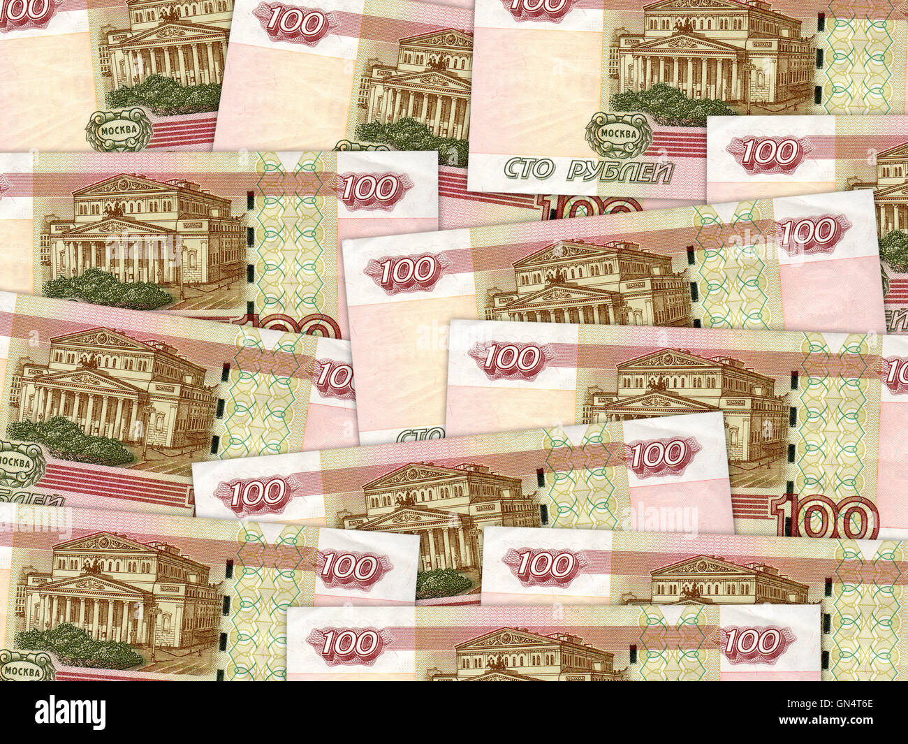Hintergrund der Haufen 100 Rubel Geldscheine Stockfoto