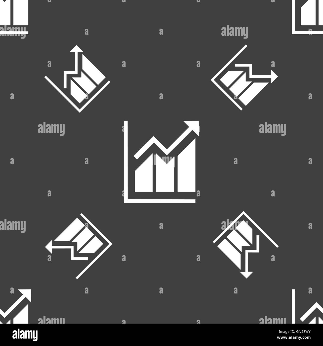 Wachsende Balkendiagramm Symbol Zeichen. Nahtlose Muster auf einem grauen Hintergrund. Vektor Stock Vektor