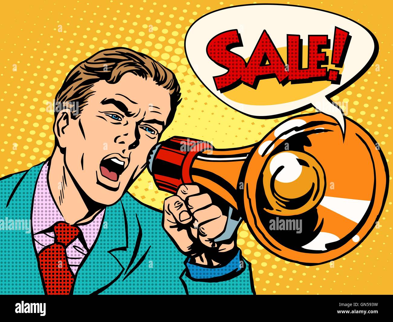 Rührwerk mit Megaphon kündigt Verkauf Stock Vektor