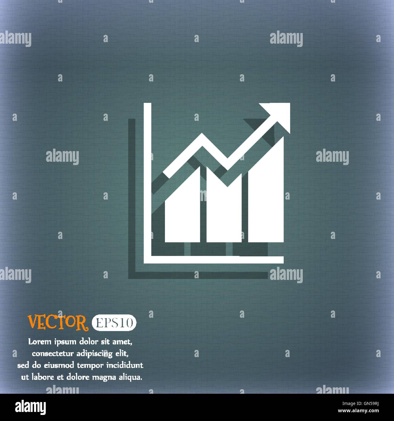 Wachsende Balkendiagramm-Symbol. Auf dem blau-grünen abstrakten Hintergrund mit Schatten und Platz für Ihren Text. Vektor Stock Vektor