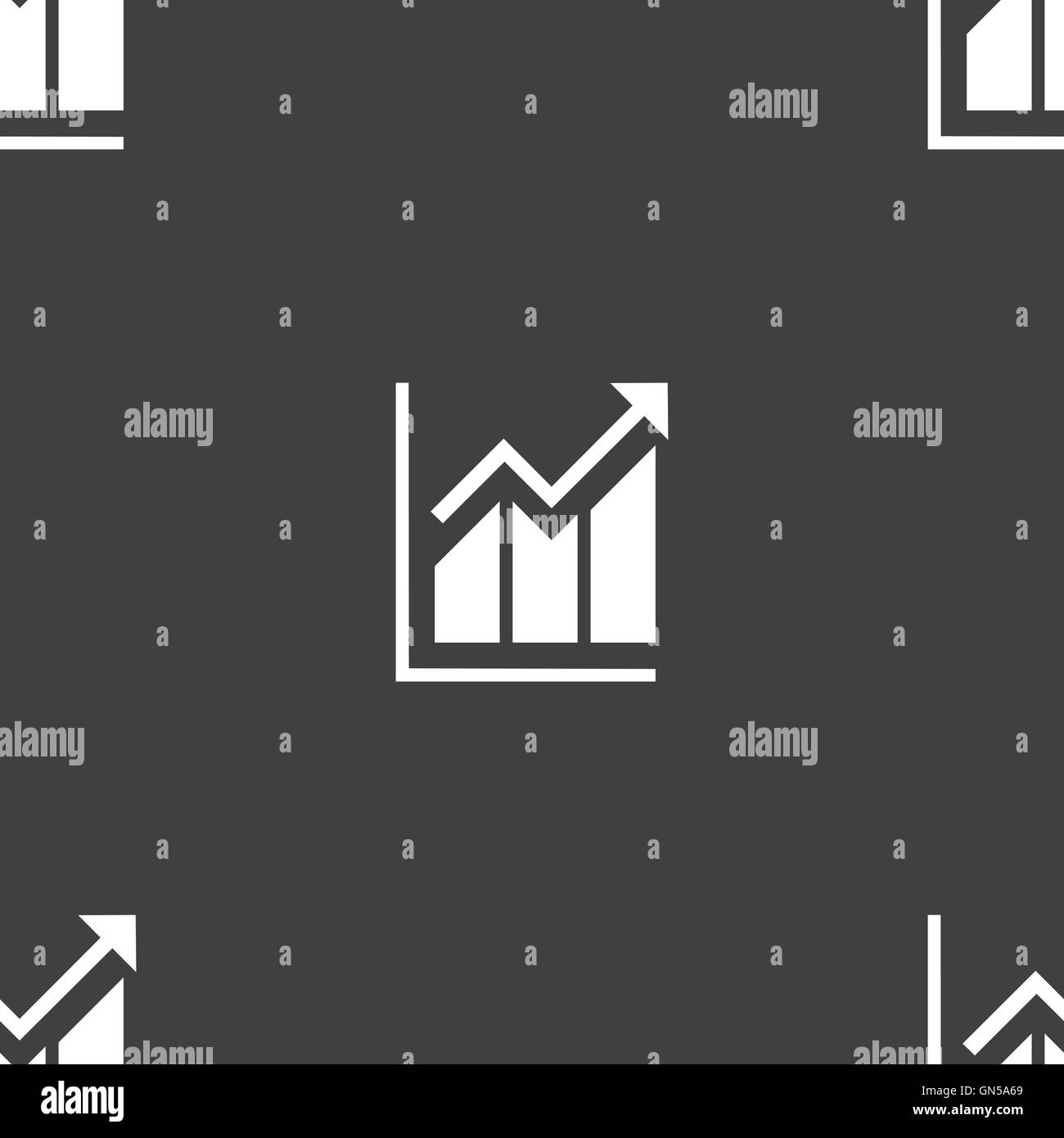 Wachsende Balkendiagramm Symbol Zeichen. Nahtlose Muster auf einem grauen Hintergrund. Vektor Stock Vektor