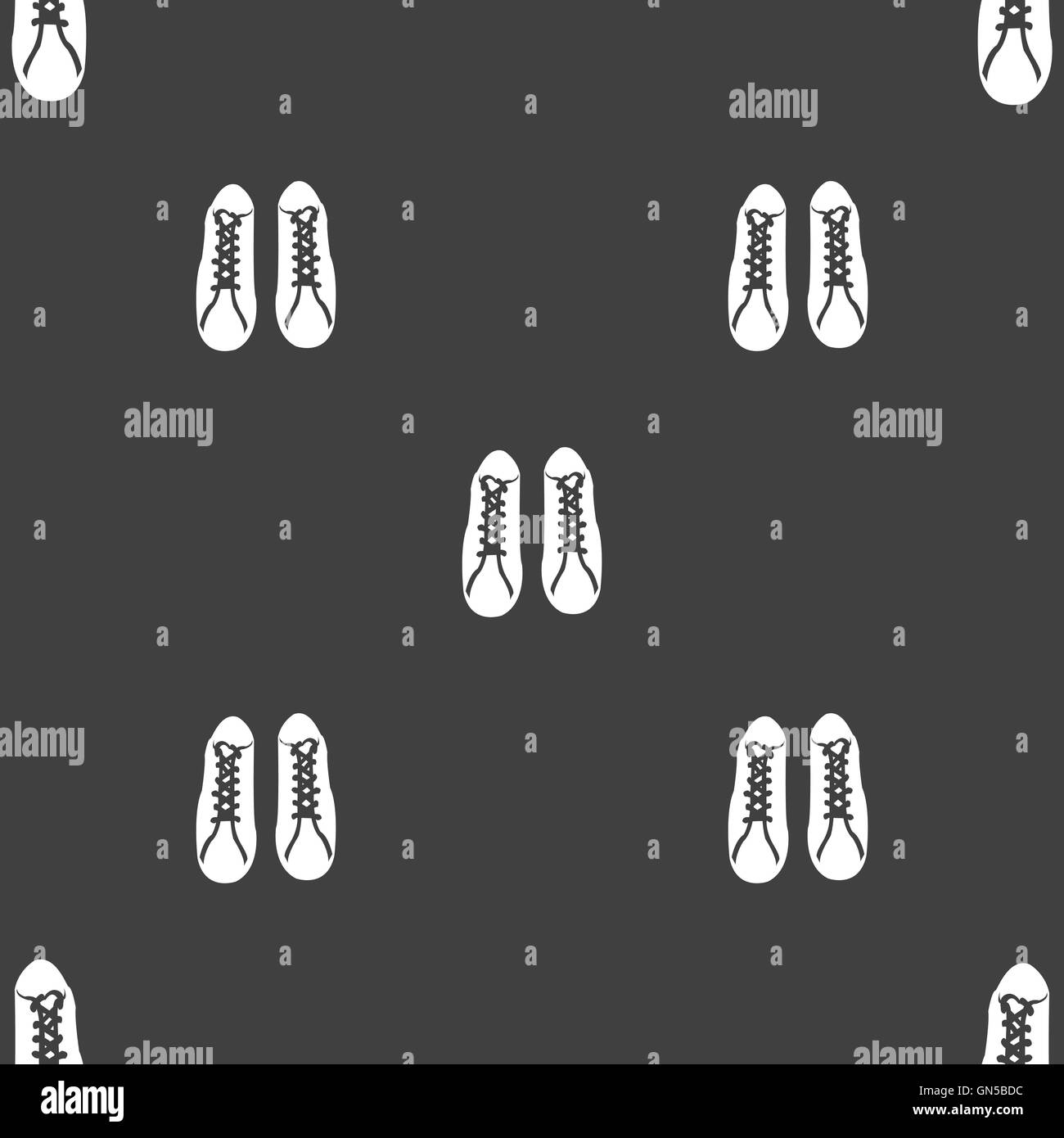Schuhe Symbol Zeichen. Nahtlose Muster auf einem grauen Hintergrund. Vektor Stock Vektor