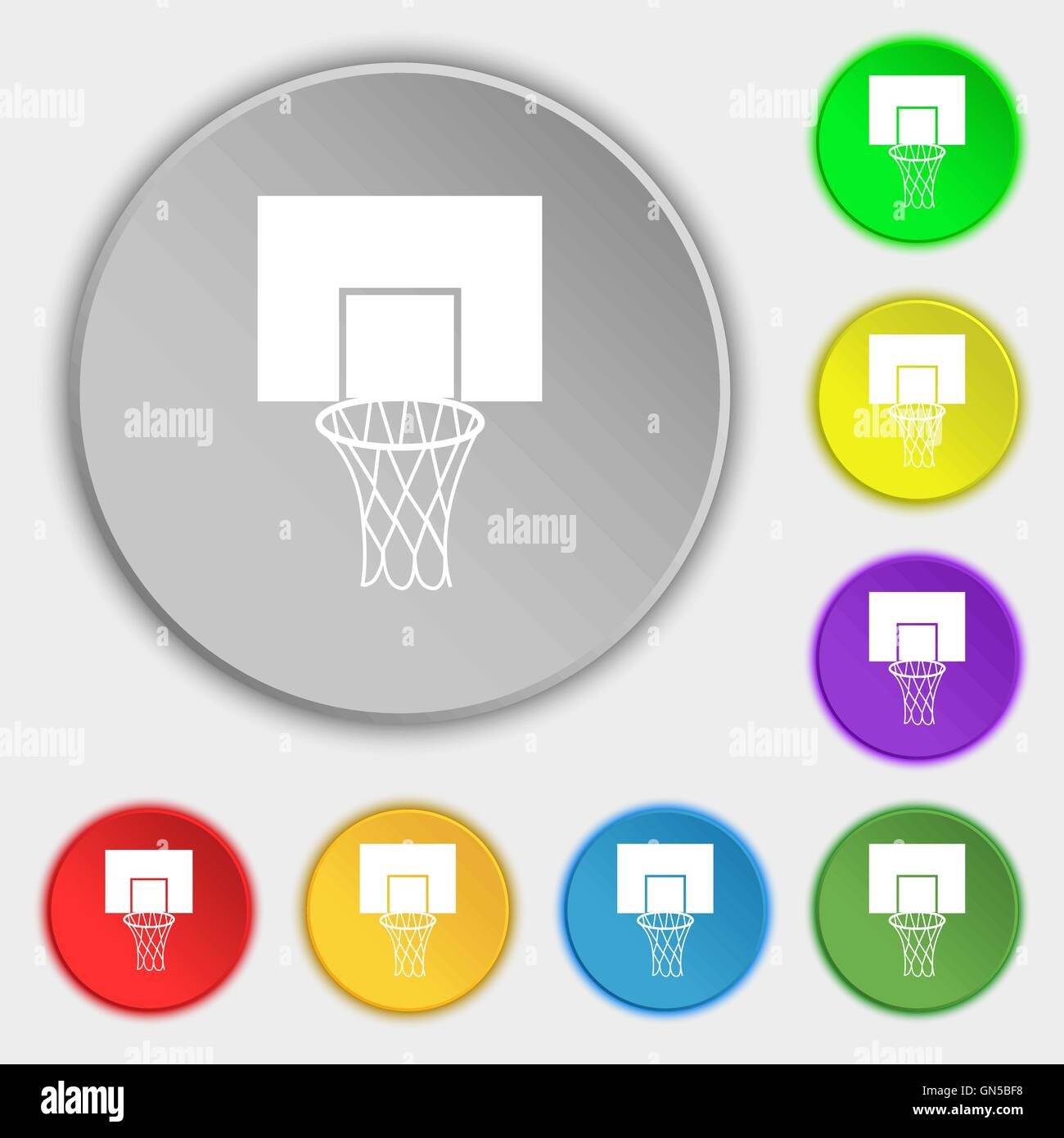Basketball-Backboard Symbol Zeichen. Symbol auf acht flache Schaltflächen. Vektor Stock Vektor