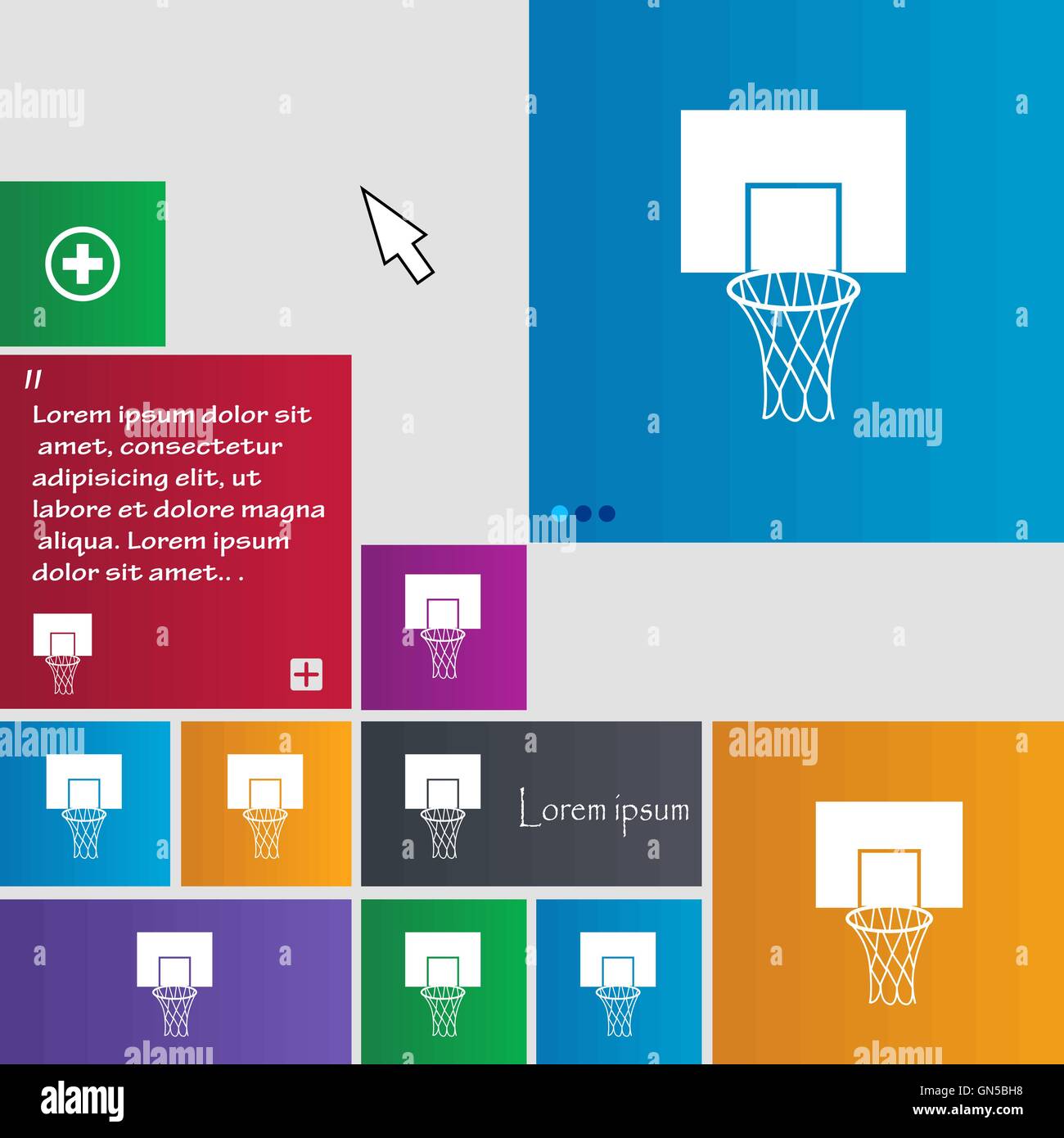 Basketball-Backboard Symbol Zeichen. Schaltflächen. Moderne Oberfläche Webseite mit Cursor Cursor Tasten. Vektor Stock Vektor