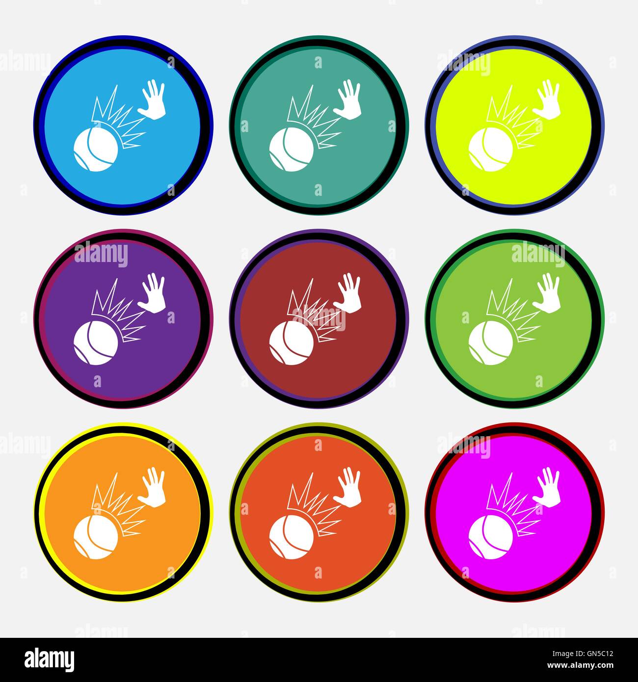 Basketball-Ikone Zeichen. Neun Multi farbige Runde Tasten. Vektor Stock Vektor