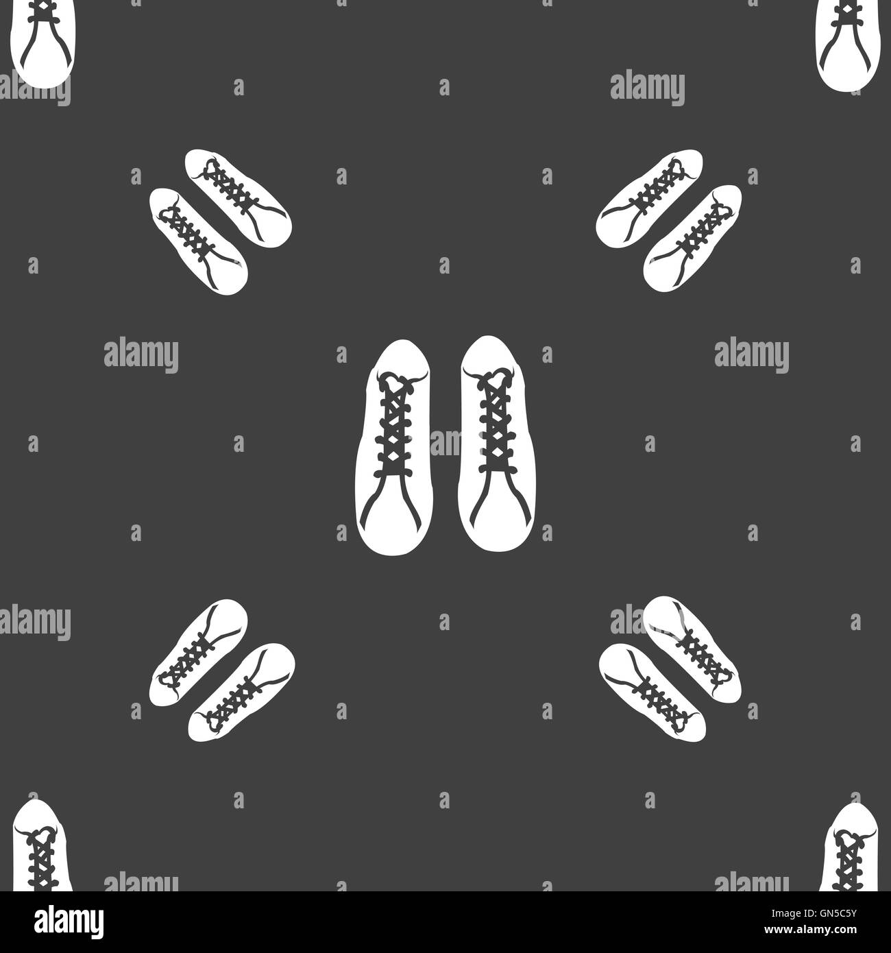 Schuhe Symbol Zeichen. Nahtlose Muster auf einem grauen Hintergrund. Vektor Stock Vektor