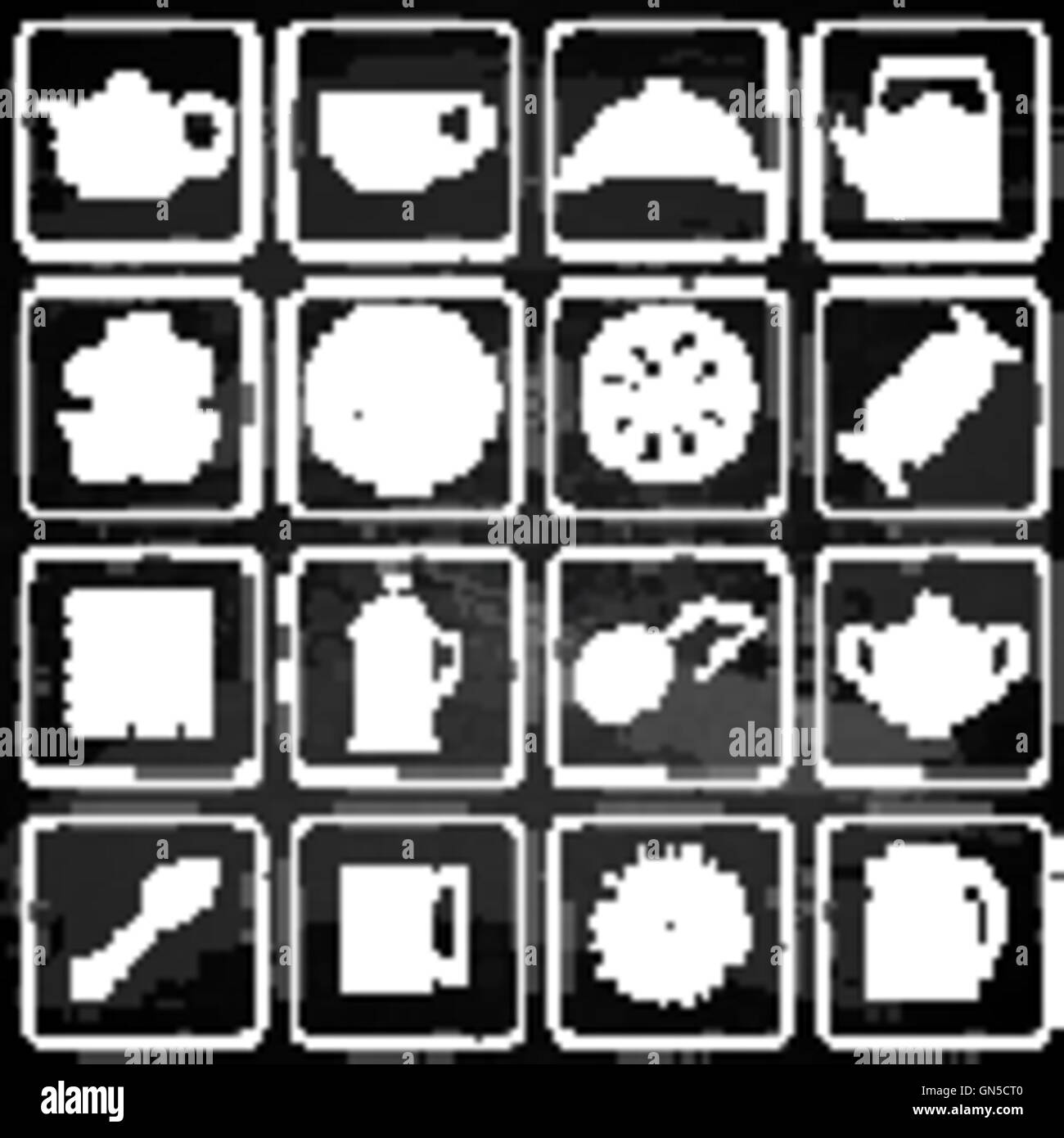 Satz von 16 Icons. Tea-Time. Kreidetafel. Stock Vektor