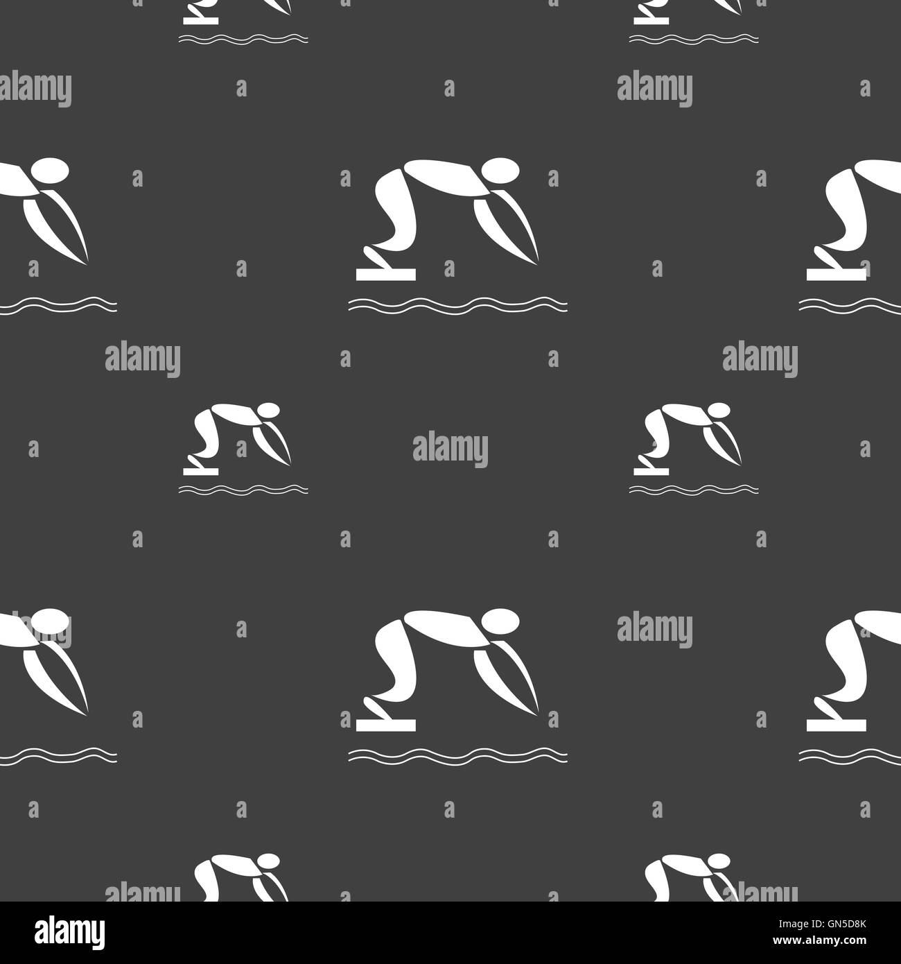 Sommersport, Tauchen Symbol Zeichen. Nahtlose Muster auf einem grauen Hintergrund. Vektor Stock Vektor