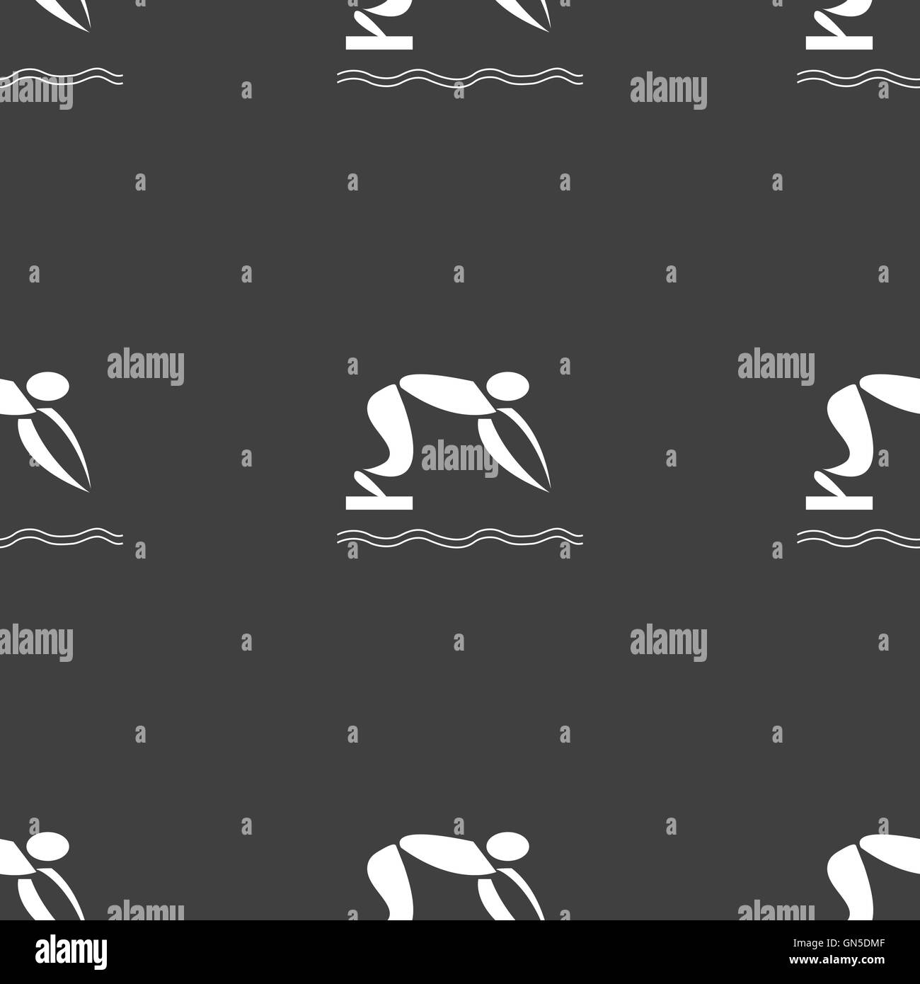 Sommersport, Tauchen Symbol Zeichen. Nahtlose Muster auf einem grauen Hintergrund. Vektor Stock Vektor
