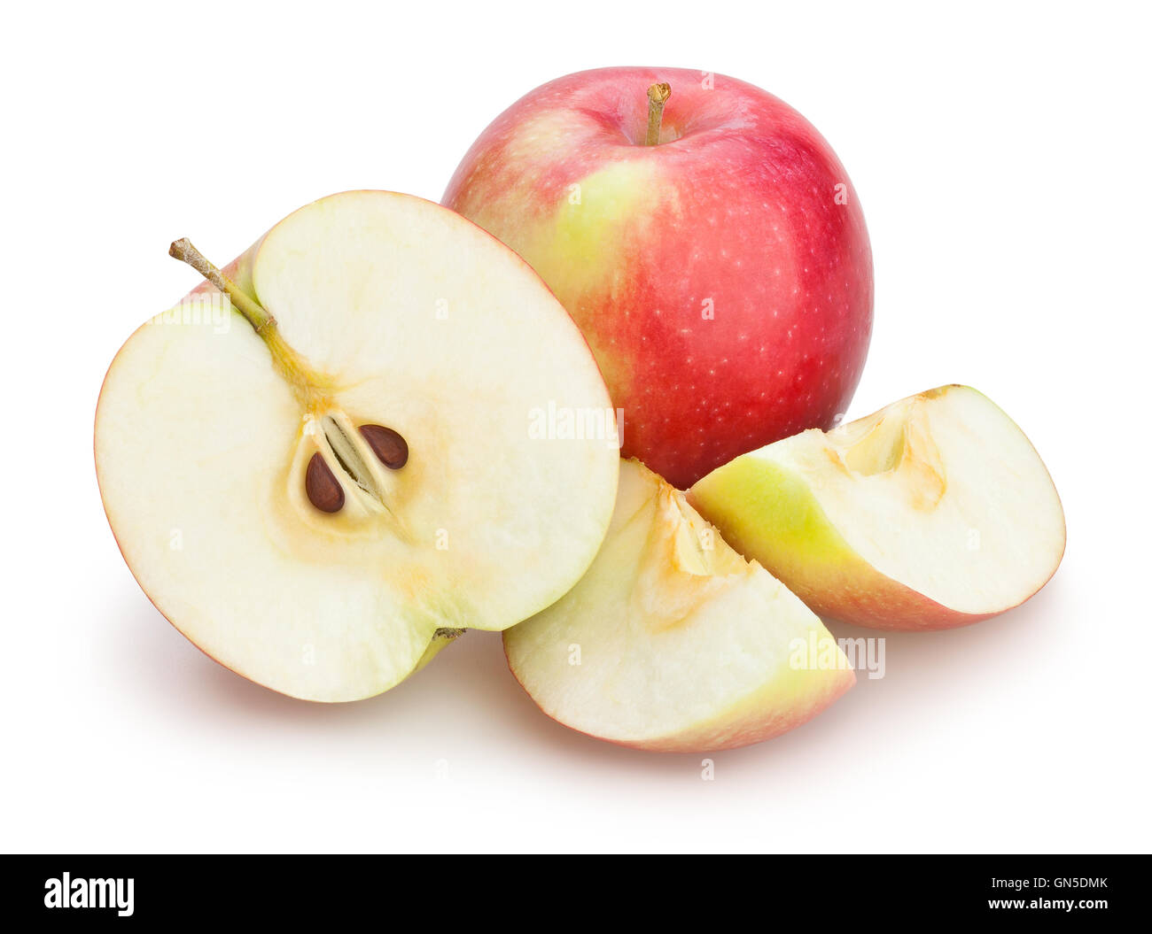 in Scheiben geschnittene Äpfel, isoliert Stockfoto