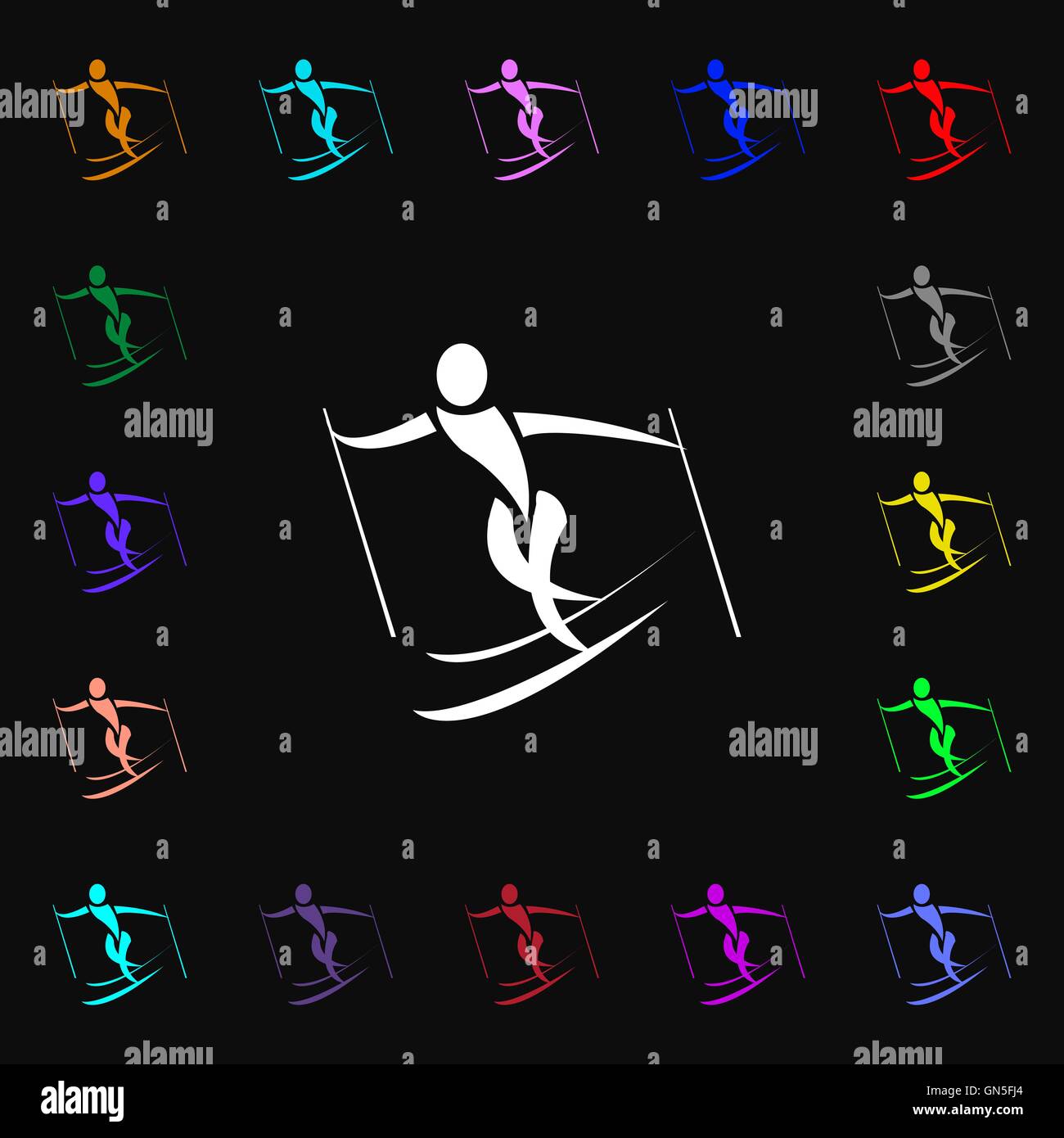 Skifahrer-Symbol Zeichen. Viele bunte Symbole für Ihr Design. Vektor Stock Vektor
