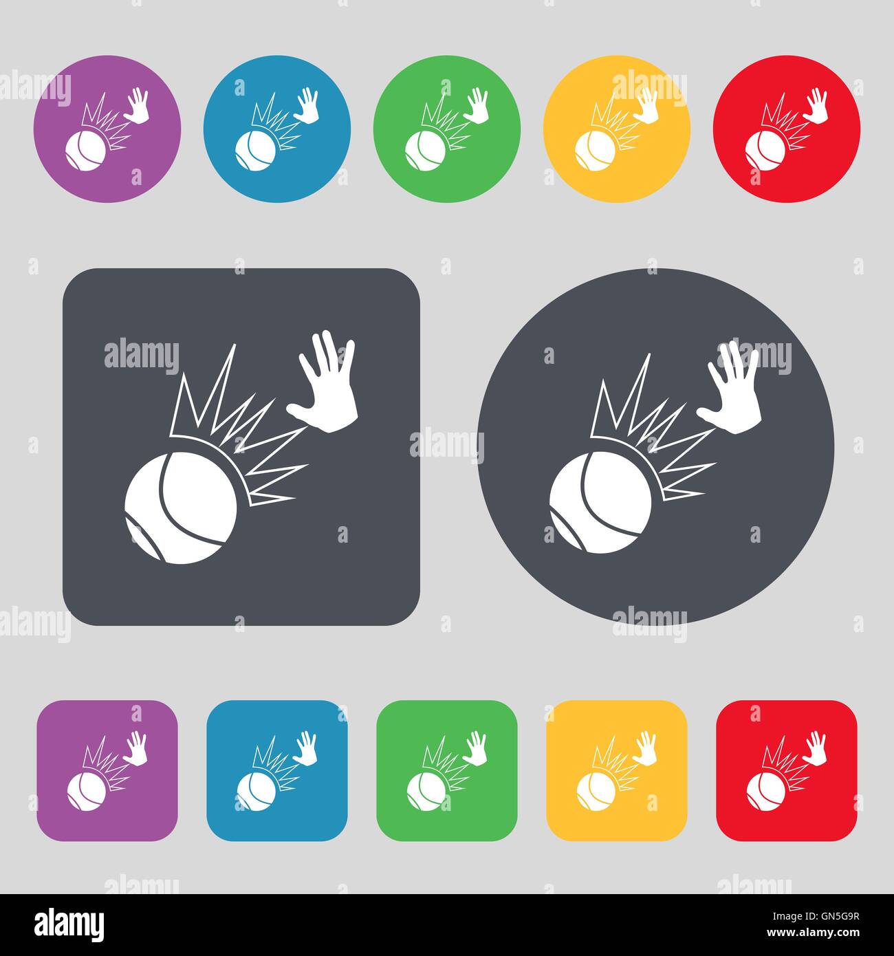 Basketball-Ikone Zeichen. Ein Satz von 12 farbige Tasten. Flaches Design. Vektor Stock Vektor