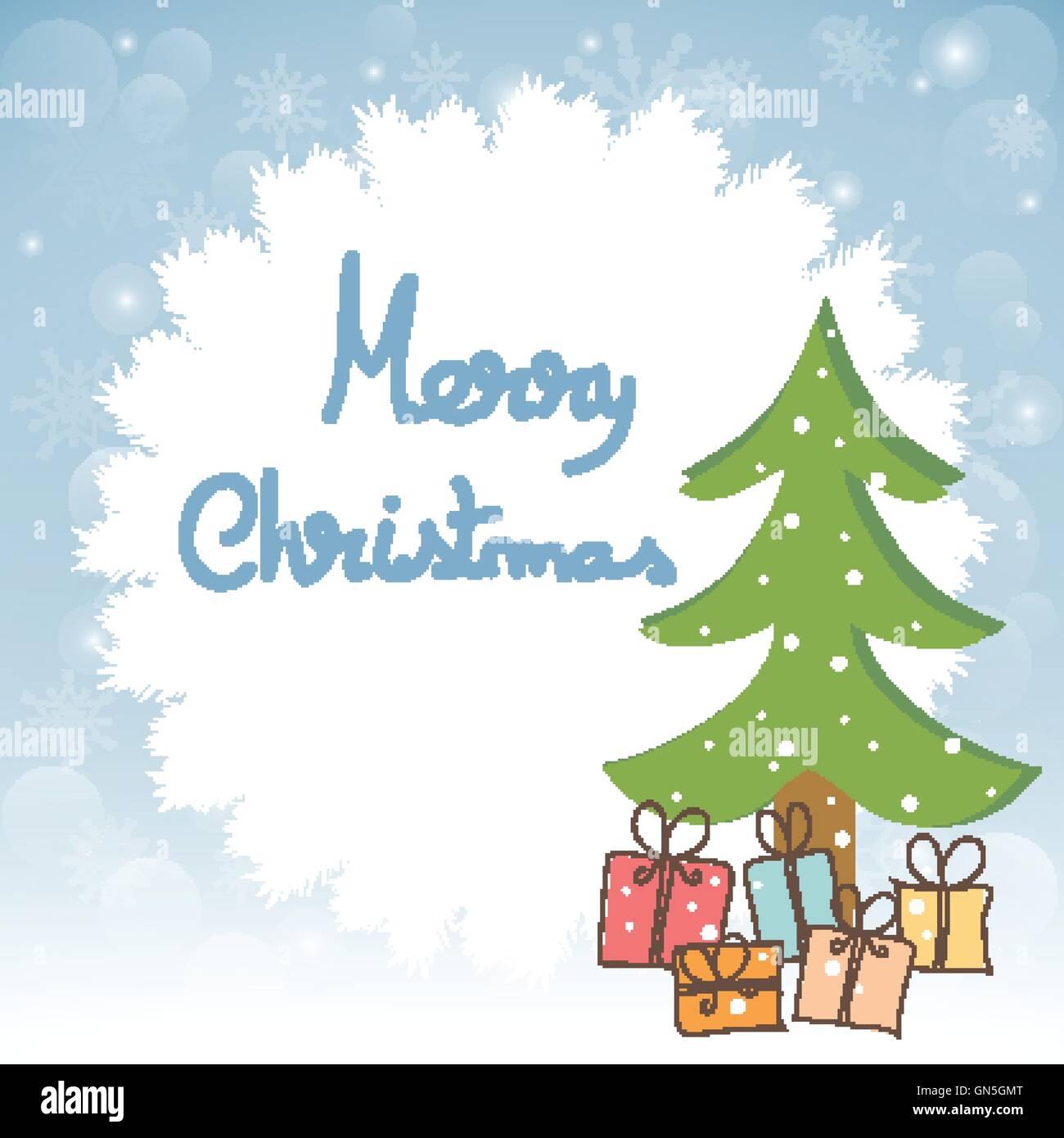 Weihnachtsgrußkarte mit Baum und Geschenke Stock Vektor