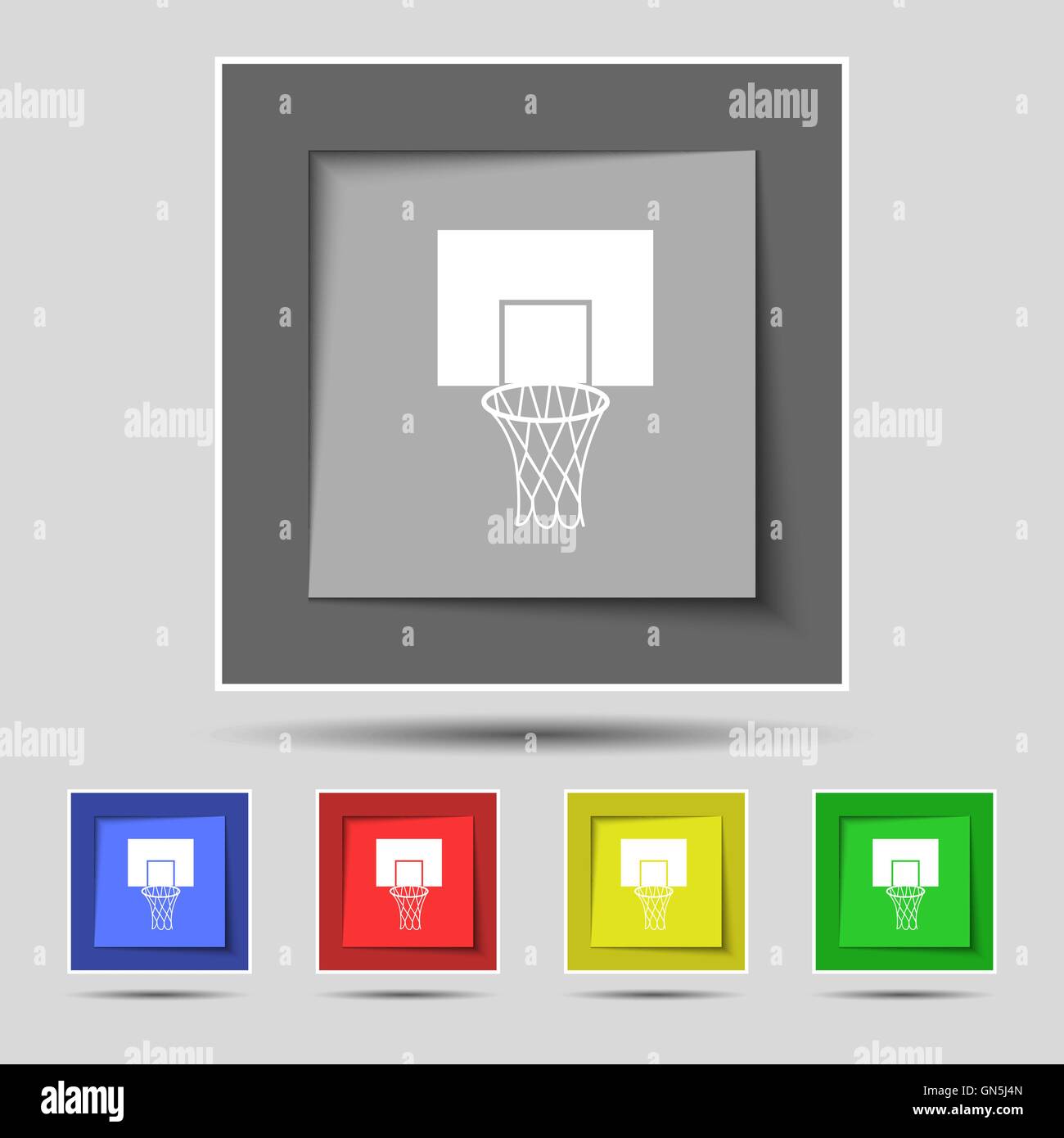 Basketball-Rückwand Symbol Zeichen auf original fünf farbige Tasten. Vektor Stock Vektor