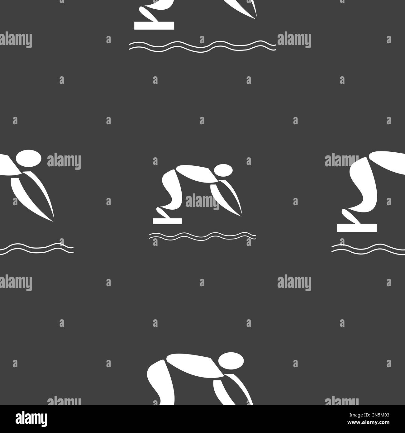 Sommersport, Tauchen Symbol Zeichen. Nahtlose Muster auf einem grauen Hintergrund. Vektor Stock Vektor